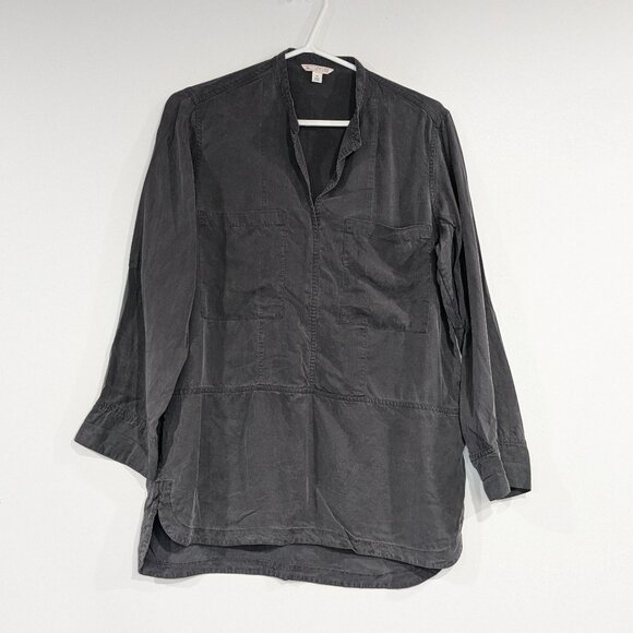 *3/$10* Gap Brushed Chambray Split Collar Pocket Tunic Soft Black Size Small - Picture 1 of 3